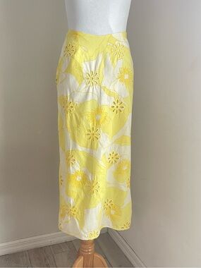 Sabo Skirt Embroidered Eyelet Yellow and White Floral Midi Skirt